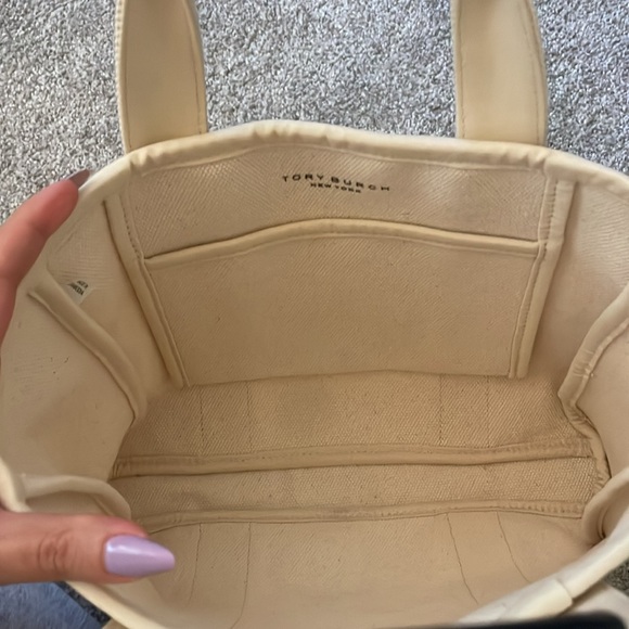 Tory Birch Mini Mercer Natural Canvas Small Tote Bag - Picture 2 of 4